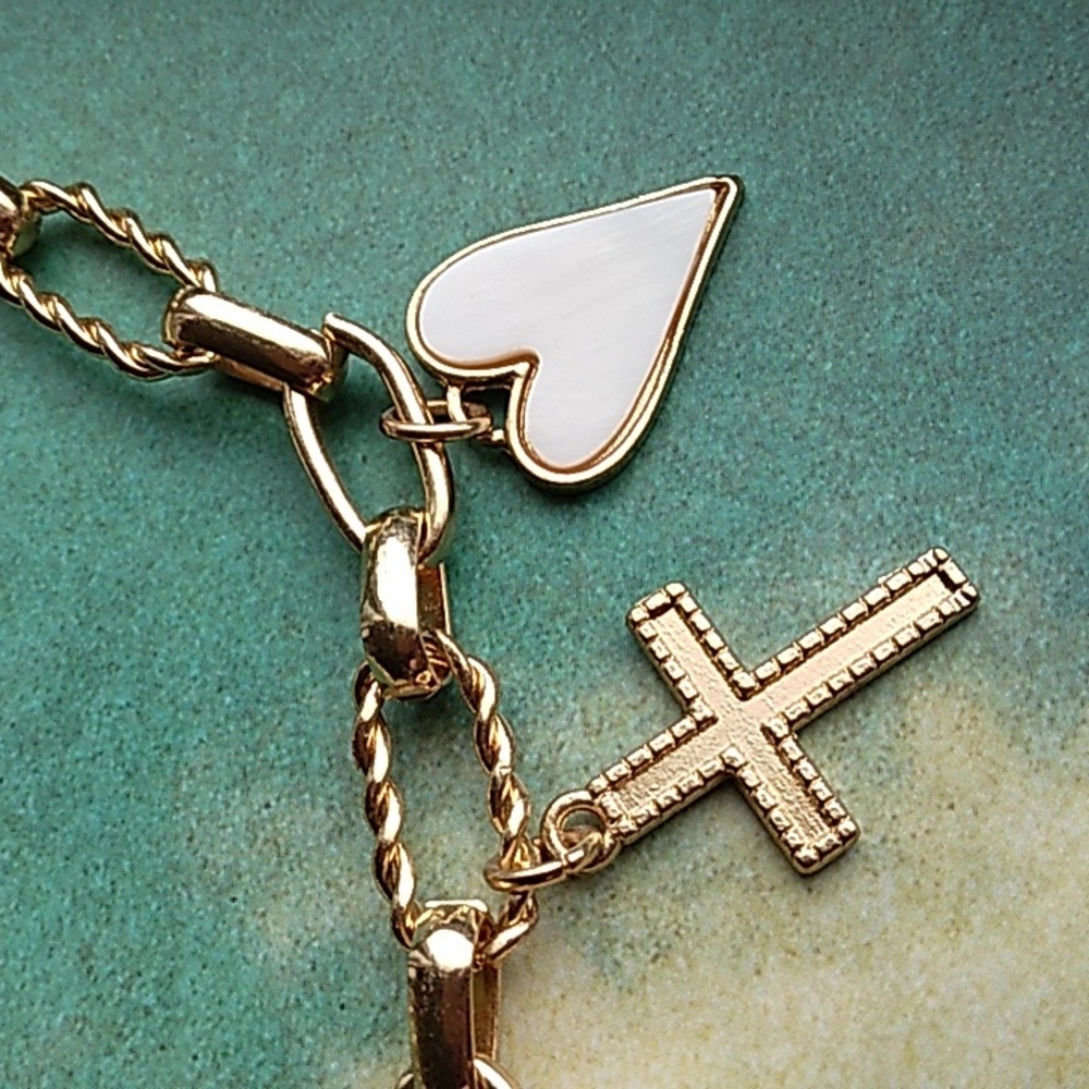 Gold Charm Necklace with 8 Charms - Picture 4 of 7